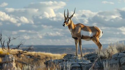 pronghorn antelope on a rocky outcrop.