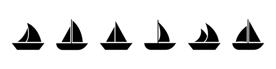 Sailboat icon. Sail boat yacht. Sail vessel vector set. Isolated sailboat icons set.