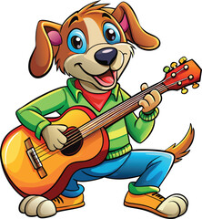 Sticker - A dog playing a guitar cartoon illustration