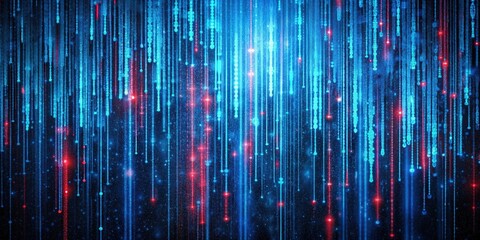 Fototapete - Waves in a blue matrix code structure with red dangerous code lines  , technology, digital, code, matrix