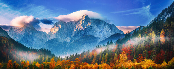 Wall Mural - Triglav mountain peak at sunrise