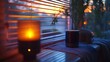 © tunanon - Smart Home Morning Routine: A horizontal 16:9 view of a smart home as it wakes up, with lights brightening, blinds opening, and a smart speaker playing music in the background.
