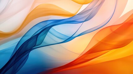 Wall Mural - Abstract flowing waves in vibrant orange and blue gradient.