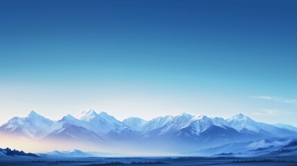 Poster - Snow-capped mountain range under clear blue sky during early morning