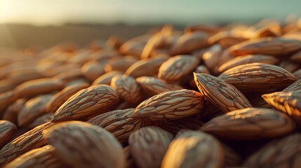 Wall Mural - Close-up of Almonds in Golden Light