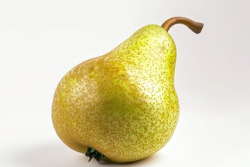 Wall Mural - A ripe, juicy pear with a smooth green skin, isolated on a pure white background