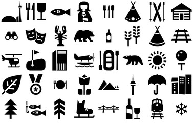 Set Of Explore Canada Icons Web Header Banner Design Containing Canada,Canadian,Tee,Tree,Indigenous Outline Icons Collection. Simple Vector Illustration