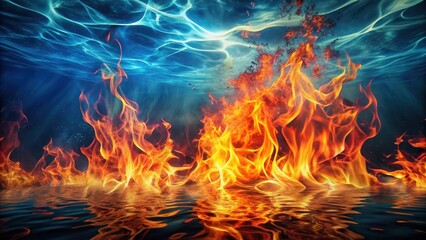 Abstract image of flames burning underwater, fire, water, flames, contrast, unique, surreal, imaginative, creativity, element