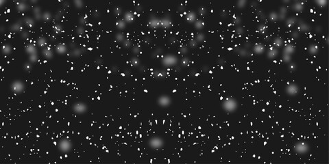 Wall Mural - Falling snowflakes on black background vector illustration. Snow falling stock image in black background.