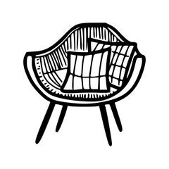 Hand drawn chair in doodle style. Vector illustration isolated on white background.