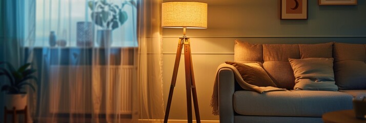 Canvas Print - Tripod lamp casting light in a snug indoor atmosphere