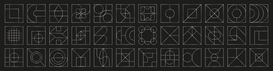 vector set of square geometric icons with memphis and bauhaus influences. features swiss-inspired pa