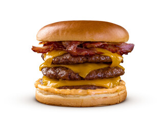 Triple Bacon Cheeseburger isolated on transparent background	