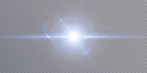 Poster - Abstract blue light rays PNG effect with glare and sparkles on transparent background. Vector 10 EPS