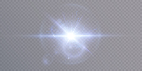 Leinwandbilder - Abstract blue light rays PNG effect with glare and sparkles on transparent background. Vector 10 EPS