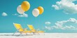 © Mark - The yellow chair floats on the beach. Minimal summer vacation concept. 3D render.