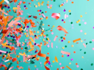 Colorful confetti falling against a white background.