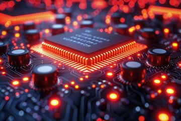 Wall Mural - illuminated microchip on a circuit board