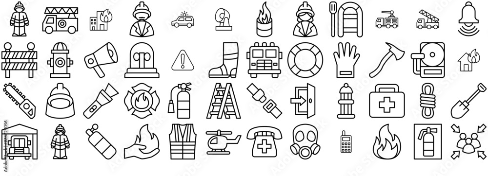 Mega Set Of Vector Fire Department Fire Brigade Icons Web Header Banner ...