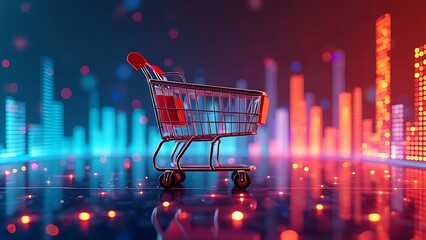 E-commerce Metrics Futuristic Background for Online Retail Analytics. Dynamic data visualization, charts, and graphs presenting insights into digital commerce trends and performance.