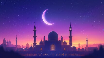 Wall Mural - Ramadan Kareem background.Crescent moon at a top