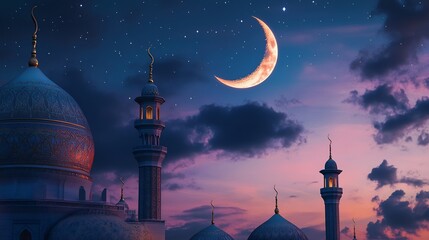 Wall Mural - Ramadan Kareem background.Crescent moon at a top