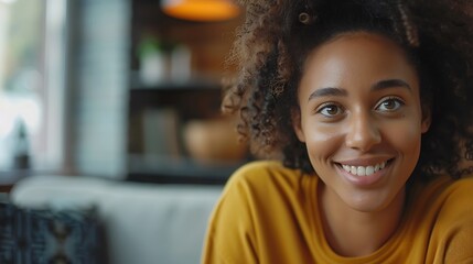 Wall Mural - A close-up photograph of a cultural fit interview, focus on the friendly expressions and relaxed body language of the candidate and interviewer, cozy lounge area with soft lighting and modern decor,