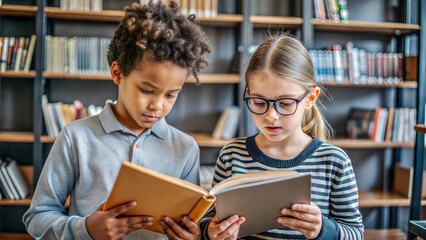 Canvas Print - portrait of two school children preparing for less