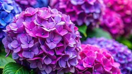 Wall Mural - Close-up of vibrant purple and pink hydrangea flower heads, hydrangea, flowers, pink, purple, petals, blooms, garden, botanical