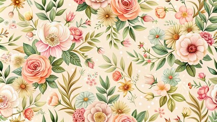  Floral seamless pattern with delicate flowers on a light background, spring, floral, seamless, design, nature, petals