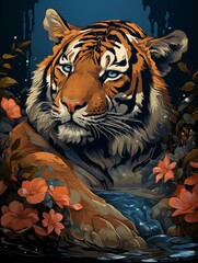 Wall Mural - Cool Tiger Relaxing in Style T-Shirt with Hawaiian Shirt