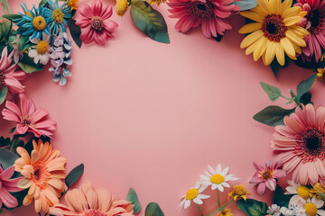 Wall Mural - Floral Frame with Pink Background