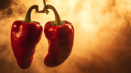 A Boxing Match Between Two Red Chili Peppers in a Fiery Hellish Landscape Background