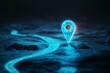 © Elmira - A luminous blue digital map pin floats above a sleek background, hinting at navigation and location in a modern, minimalistic style