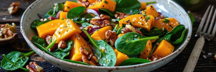 Canvas Print - Vibrant salad featuring fresh pumpkin, spinach, and mixed nuts