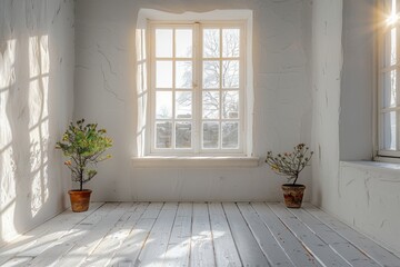 Wall Mural - vintage indoor-outdoor architecture with sunlit windows and doors reflecting a classic style.