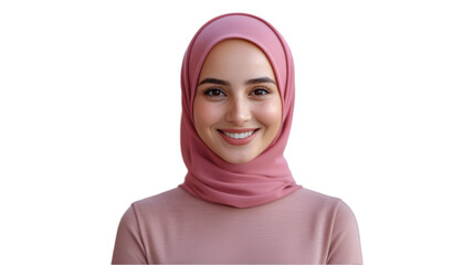 Wall Mural - Beautiful Muslim Woman Smiling in Pink Hijab. Perfect for diversity, faith, and empowerment themes.