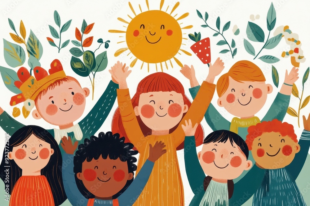 Unity in Sustainability: Hand-Drawn Vector of Diverse Community Celebrating World Environment Day with ESG Focus