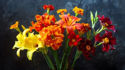 Wall Mural - Vibrant Bouquet of Flowers on a Dark Background.