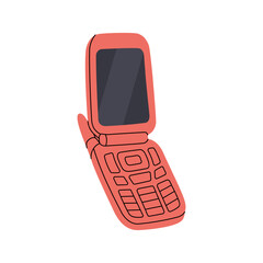 Retro flip mobile phone. Old communication gadgets. Vector illustration.