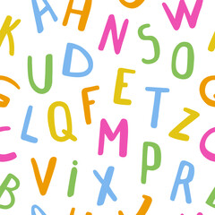 Wall Mural - Hand drawn colorful English alphabet seamless pattern