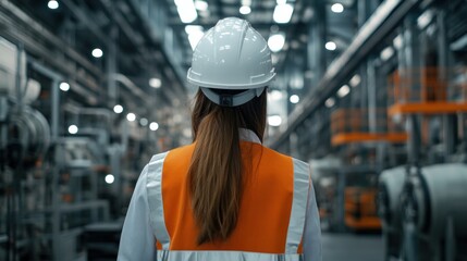 A woman technician wearing a yellow vest