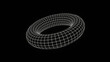 © waylan_design - 3d render of a futuristic wireframe grid cyber y2k torus shape glowing neon white on black background isolated illustration. Outline element abstract retro poster.