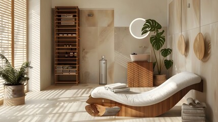 Wall Mural - Modern Spa Interior Design with Wooden Elements.