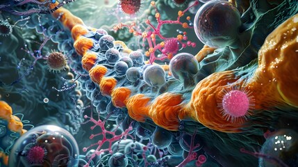 Wall Mural - Microscopic World - A Colorful Exploration of Cells and Viruses.