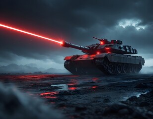 Assault tank armed with a red laser beam.