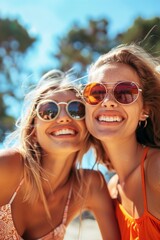 A Smiling young women enjoy summer vacations outdoors