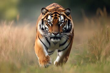 grassland Siberian tiger wildlife Bengal feline, 3d rendering, generative ai