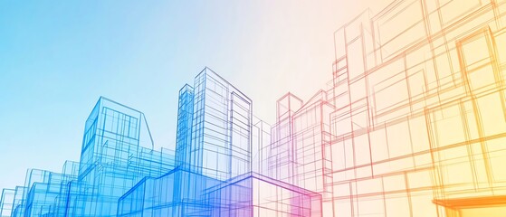 A creative architectural sketch of modern buildings in vibrant colors, showcasing design and innovation in urban development.