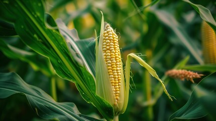 close-up ripe ear corn cornfield agriculture organic produce farming natural fresh harvest